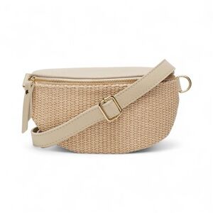 ELIE BEAUMONT Stone Leather Raffia Crossbody Bag